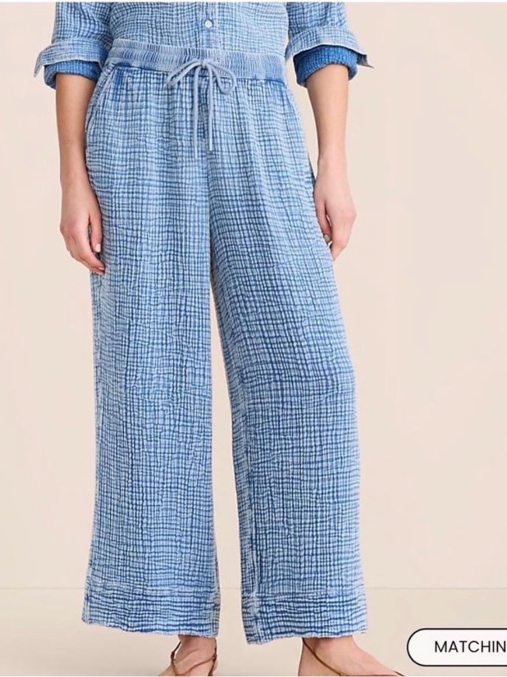 Lou & Grey Sky Blue Wide-Leg Gauze Drawstring Pants